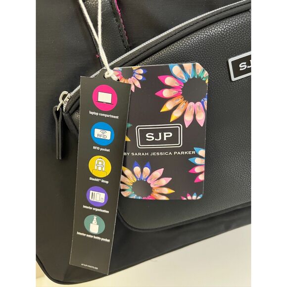 NWT Sarah Jessica Parker RFID convertible weekender bag in black and candy - Picture 4 of 15